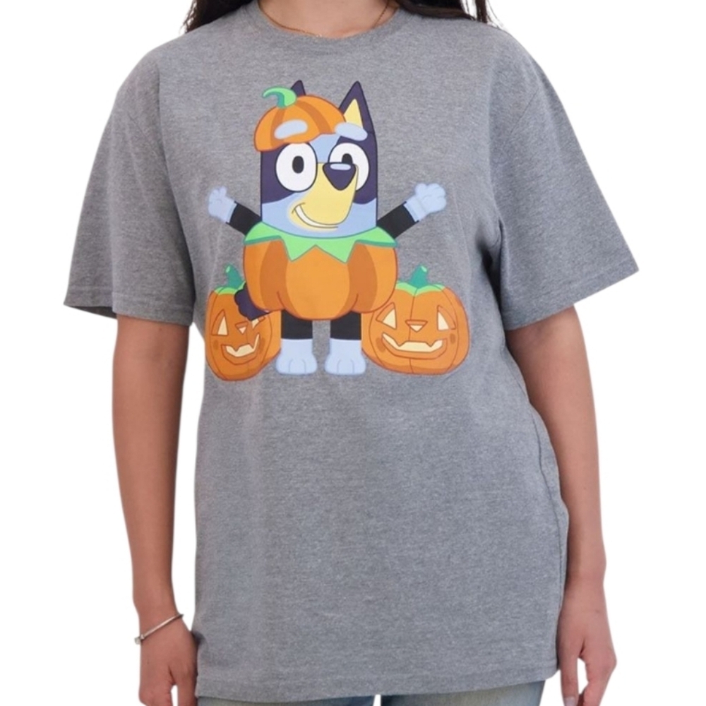 Bluey Halloween Glow in the Dark Pumpkin Jack-o-lantern Tee Grey S